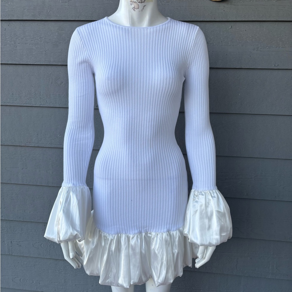 Hera Collection White Long Sleeve Dress with Ruffle Hem